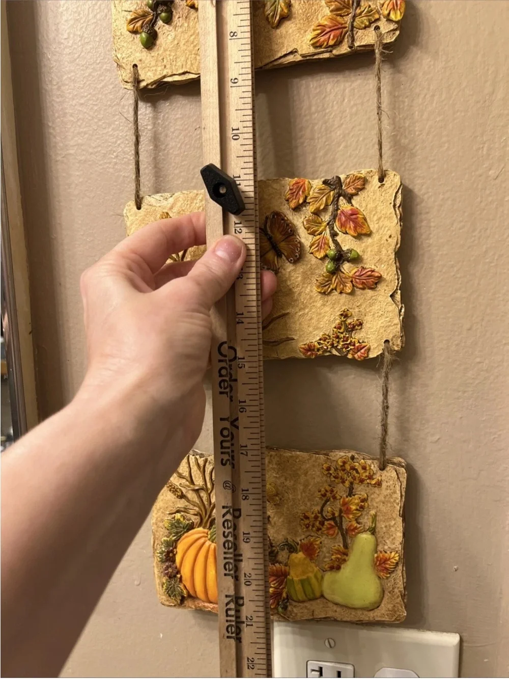 Fall Harvest Wall Hanging Vintage Pumpkins Mouse Butterfly Bird Charming 22